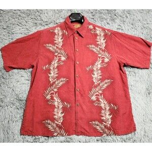 Caribbean Hawaiian Shirt Mens Size XL Floral Beach Short Sleeve Silk Blend Red